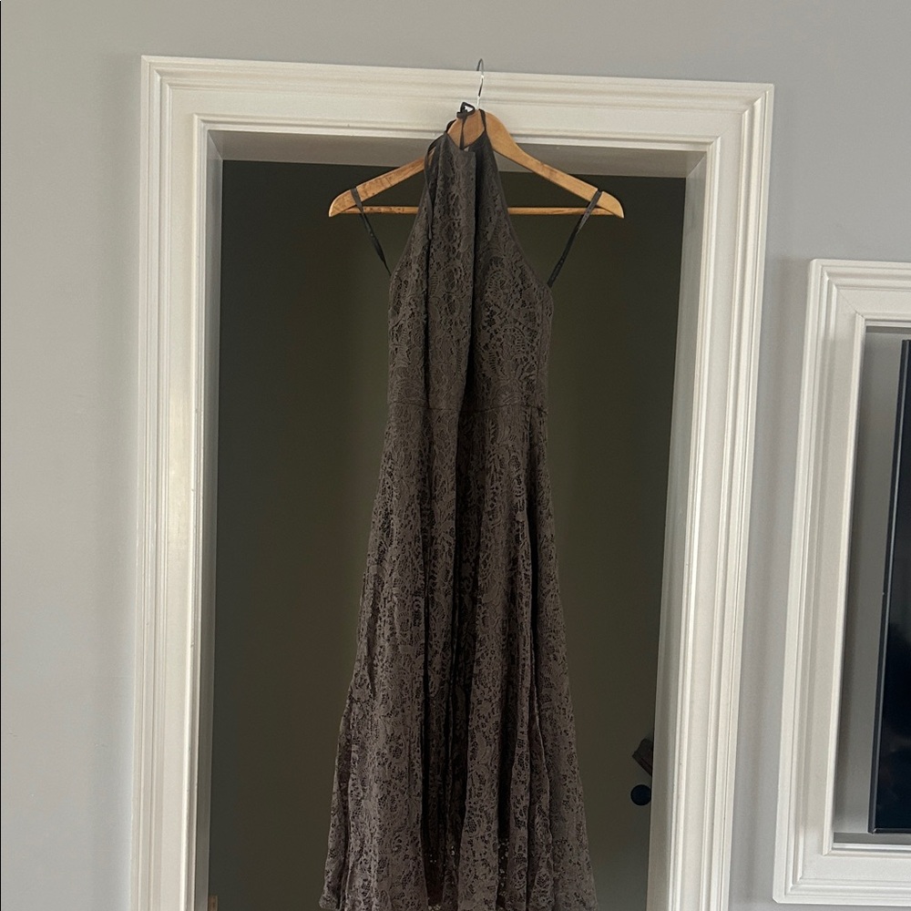 Elegant Lace Halter Dress - grey